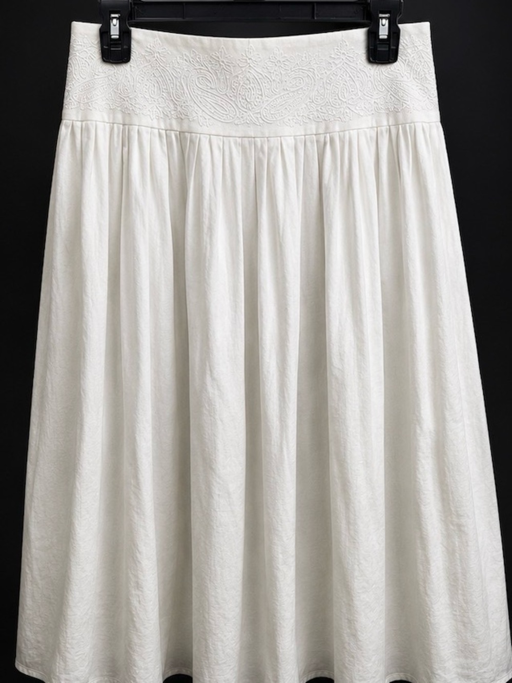 Lauren Ralph Lauren White Linen Below the Knee Embrodered Skirt 12P